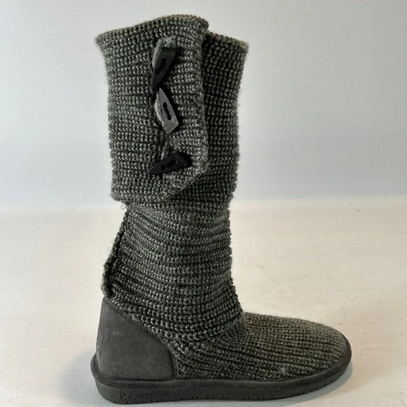 Bearpaw Knit Tall Women's Size 7 Sweater Boots 3 Button Gray Foldable 658W - Picture 12 of 13